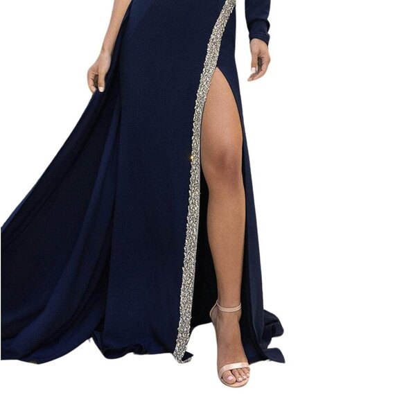 NWT Terani Couture 242E3133 Crepe Evening Dress Navy Size 18 - Picture 2 of 7